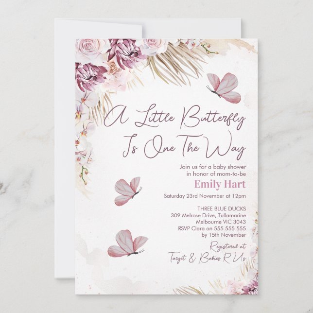 Invitation Baby shower à papillons floraux de Boho Whimsical (Devant)