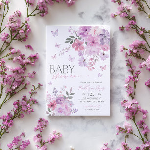 Invitation Baby shower à papillons floraux violets