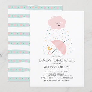 Invitation Baby shower à parapluie doux aux oiseaux Invitatio