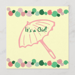 Invitation Baby shower à parapluie rose et vert