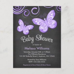 Invitation Baby shower à permules de papillon pourpre Chalkbo