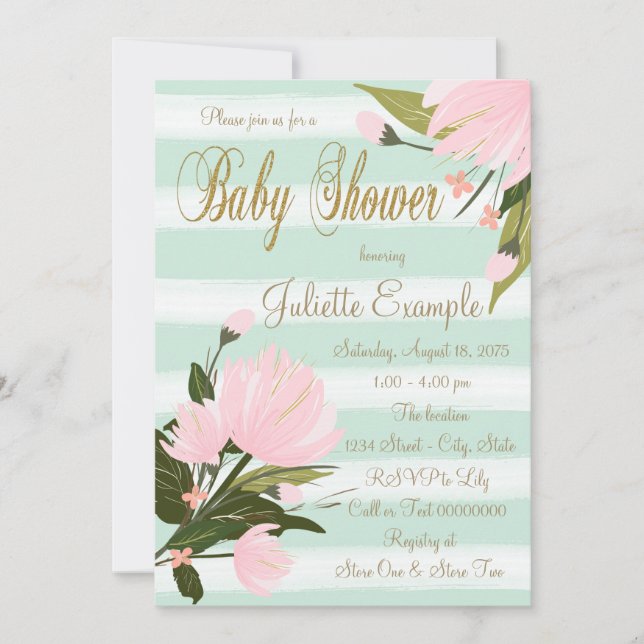 Invitation Baby shower à pinte rose et or (Devant)