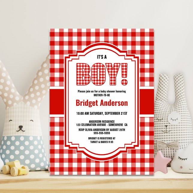 Invitation Baby shower à plaid de Buffalo Rouge (Créateur téléchargé)