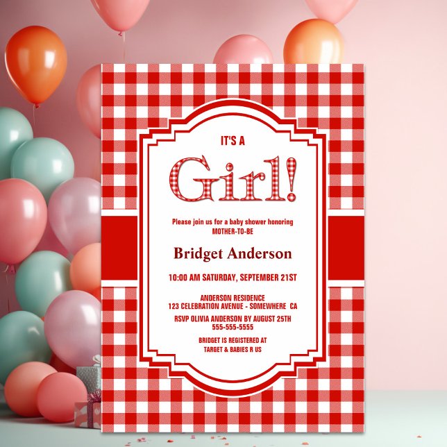 Invitation Baby shower à plat de buffle rouge et blanc (Créateur téléchargé)