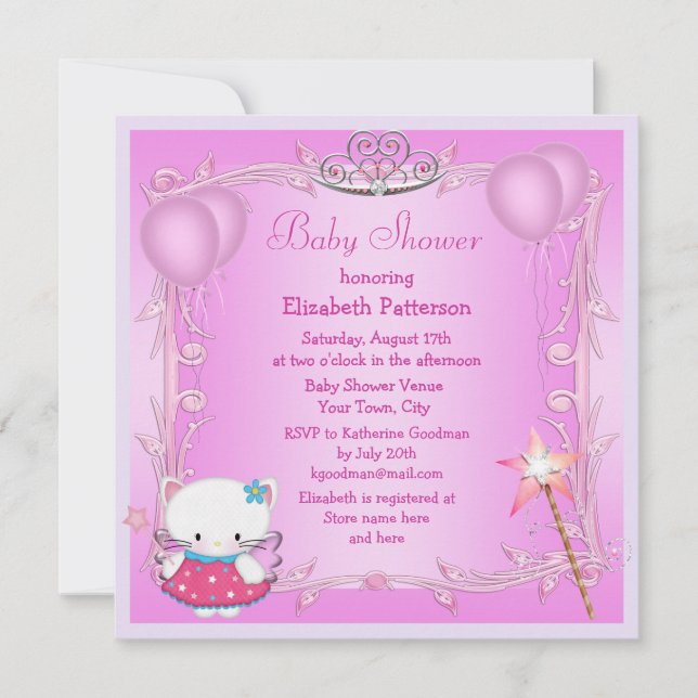 Invitation Baby shower à poil rose de la princesse Kitty (Devant)