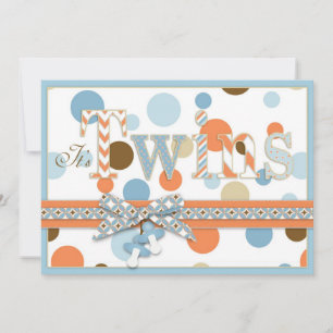 Invitation Baby shower à points Brown Bleu Orange
