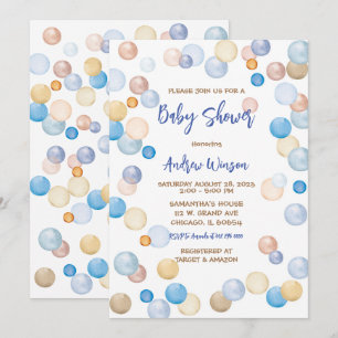 Invitation Baby shower à points Polka Brown et bleu