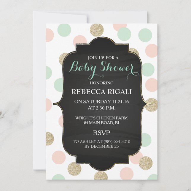 Invitation Baby shower à points polka ~ Neutre selon le sexe (Devant)