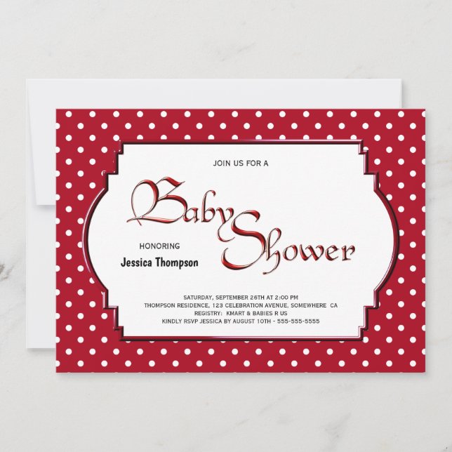 Invitation Baby shower à points polka rouge et blanc (Devant)