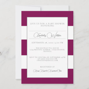 Invitation Baby shower à rayures magenta
