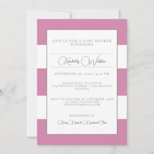 Invitation Baby shower à rayures roses