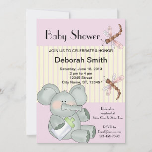 Invitation Baby shower à rayures roses éléphant