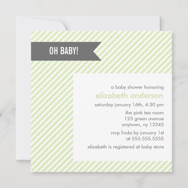Invitation Baby shower à rayures vertes (Devant)
