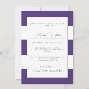 Invitation Baby shower à rayures violettes
