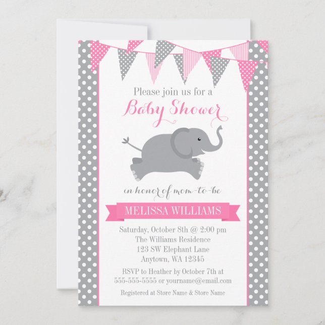 Invitation Baby shower à soute à base de pois rose (Devant)
