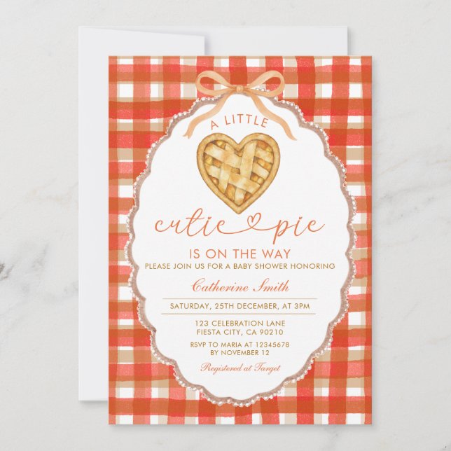 Invitation Baby shower à tarte En vichy coeur rouge (Devant)