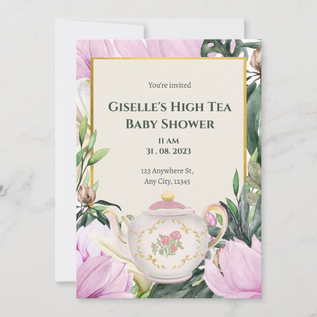 Invitation Baby shower à thé du jardin (Devant)