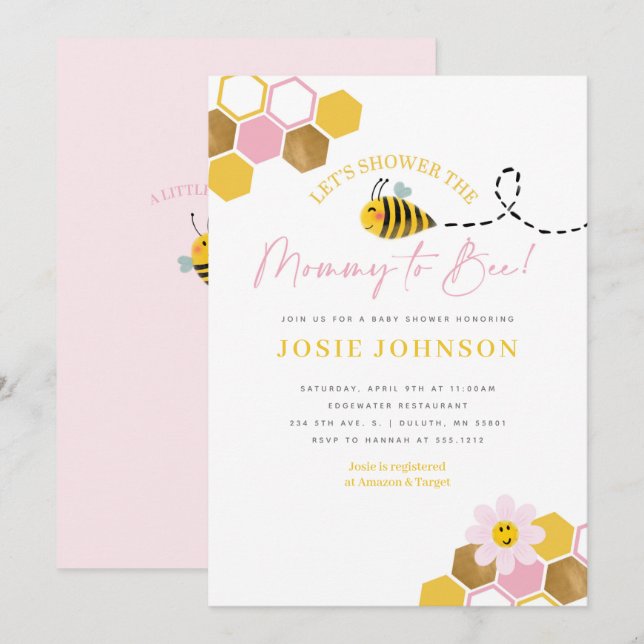 Invitation Baby shower à thème Abeille (Devant / Derrière)