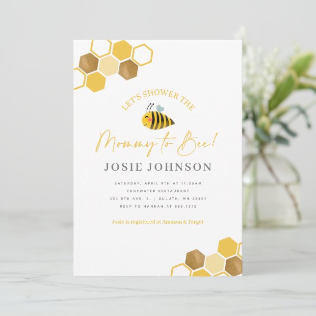 Invitation Baby shower à thème Abeille (Debout devant)