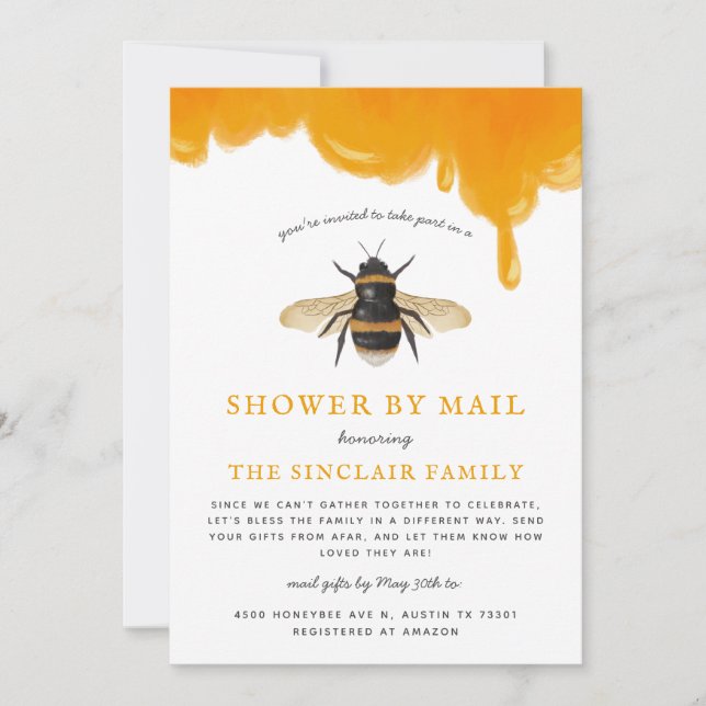 Invitation Baby shower À Thème Abeille Par Courrier (Devant)