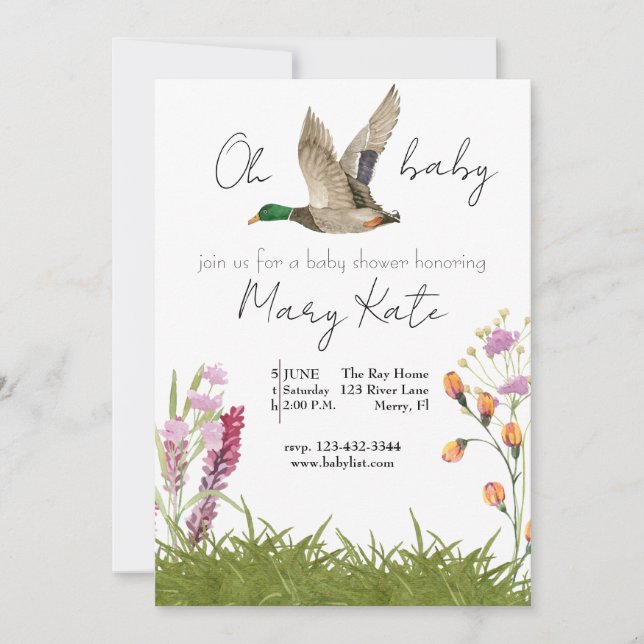 Invitation Baby shower à thème Baby Girl Duck (Devant)