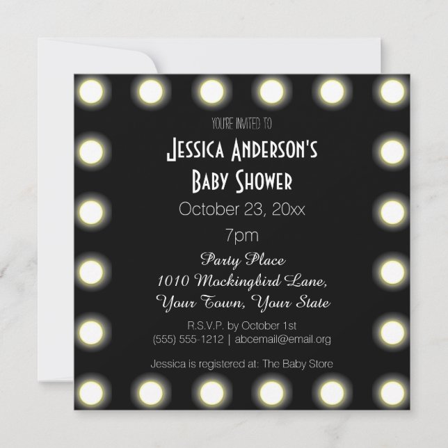 Invitation Baby shower à thème Black & White Hollywood (Devant)