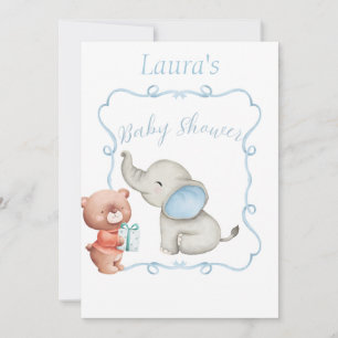 Invitation Baby shower à thème bleu (avec Modèle arrière) Inv