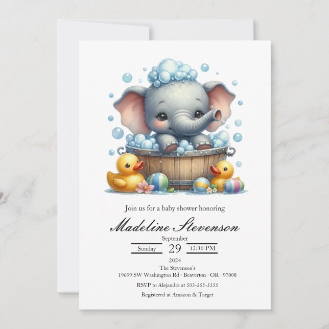 Invitation Baby shower à thème bulle éléphant de b (Devant)