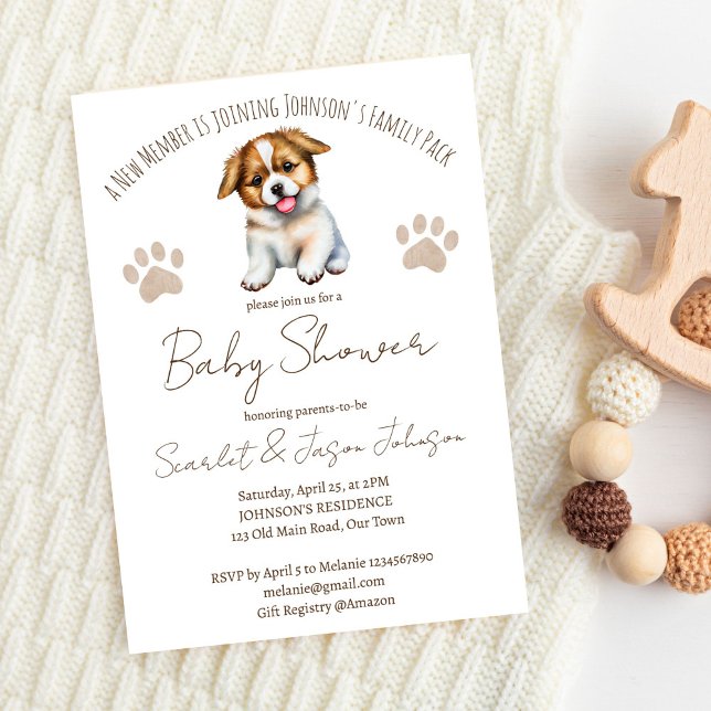 Invitation Baby shower à thème chien chiot modèle (Puppy dog themed baby shower invitation template digital download cute border collie gender neutral)