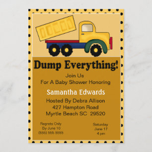 Invitation Baby shower à thème de camion de vidang