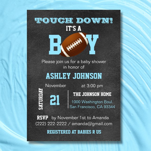 Invitation Baby shower à thème de Chalkboard personnalisé (Personalized Chalkboard Football Theme Baby Shower Invitation)