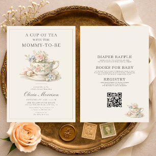 Invitation Baby Shower à thème de thé vintage tout-en-un