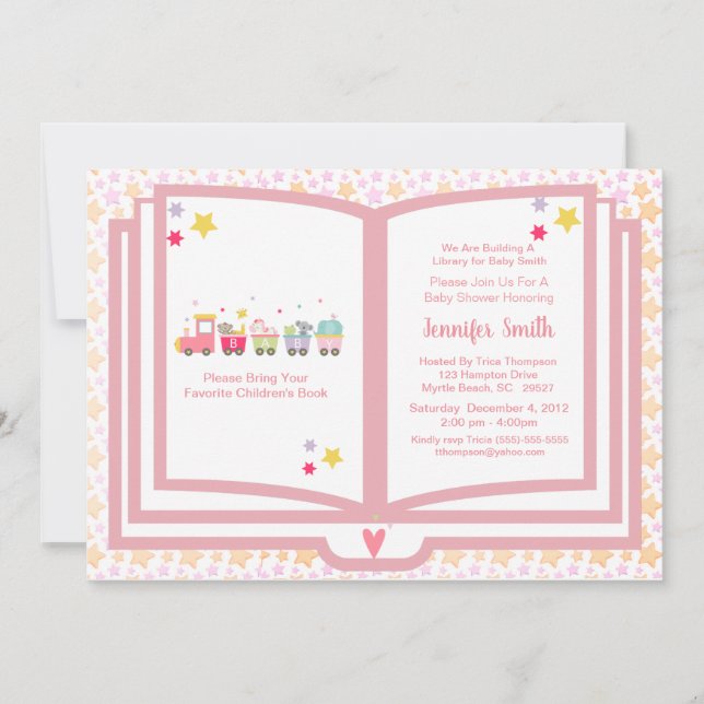 Invitation Baby shower à thème du livre de train animal rose (Devant)