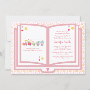 Invitation Baby shower à thème du livre de train animal rose