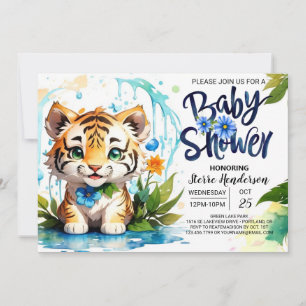 Invitation Baby shower à thème Jungle Vibes Blue Tiger