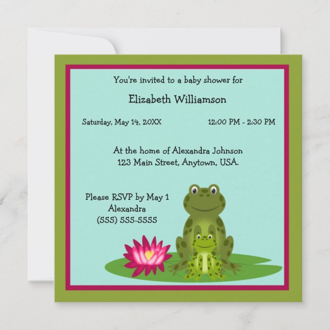 Invitation Baby shower à thème Maman et bébé Grenouille (Devant)