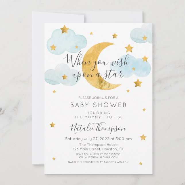Invitation Baby shower à thème Moon & Stars (Devant)