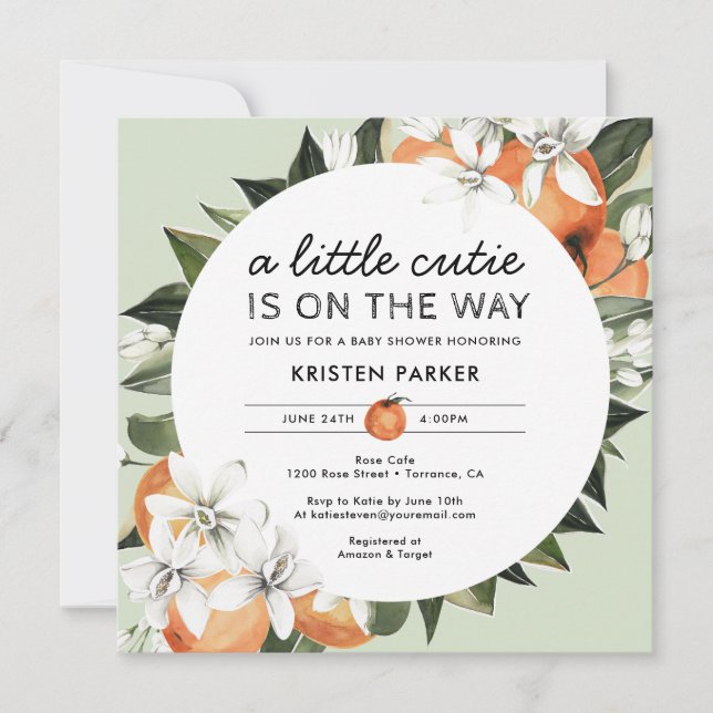 Invitation Baby shower À Thème Orange (Devant)