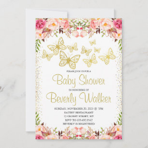 Invitation Baby shower à thème papillon Botanique Floral