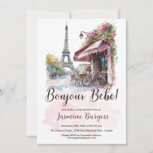 Invitation Baby shower à thème Paris - Bonjour Beb