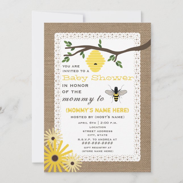 Invitation Baby shower à thème pour les abeilles de miel insp (Devant)