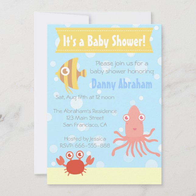 Invitation Baby shower à thème sous-marin de Kawaii Invitatio (Devant)