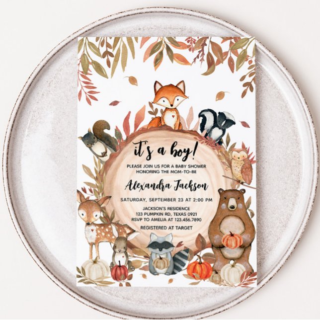 Invitation Baby shower à tranches de bois d'automne (Fall Pumpkin Wood Slice Baby Shower Invitation)