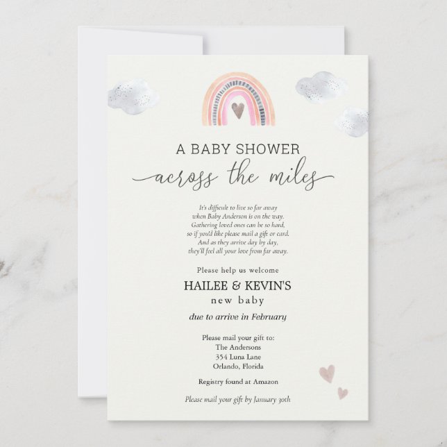 Invitation Baby shower à travers les kilomètres (Devant)