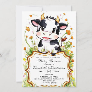 Invitation Baby shower à vaches colorées Boho Little