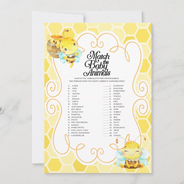 Invitation Baby shower Abeille Correspondre Le Jeu Bébé Anima (Devant)