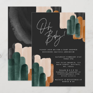Invitation Baby shower abstrait en terre cuite noire