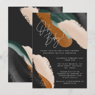 Invitation Baby shower abstrait en terre cuite noire