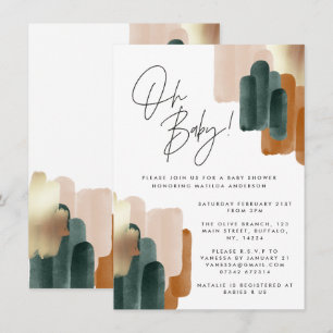 Invitation Baby shower abstrait en terre cuite verte