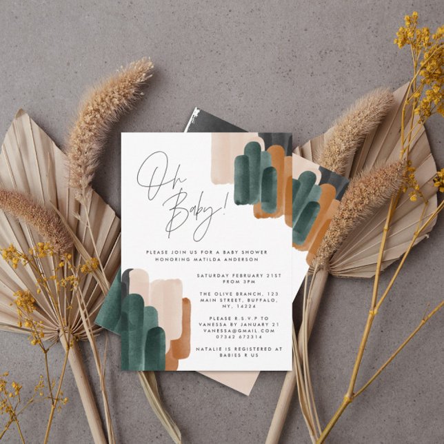Invitation Baby shower abstrait en terre cuite verte (Créateur téléchargé)